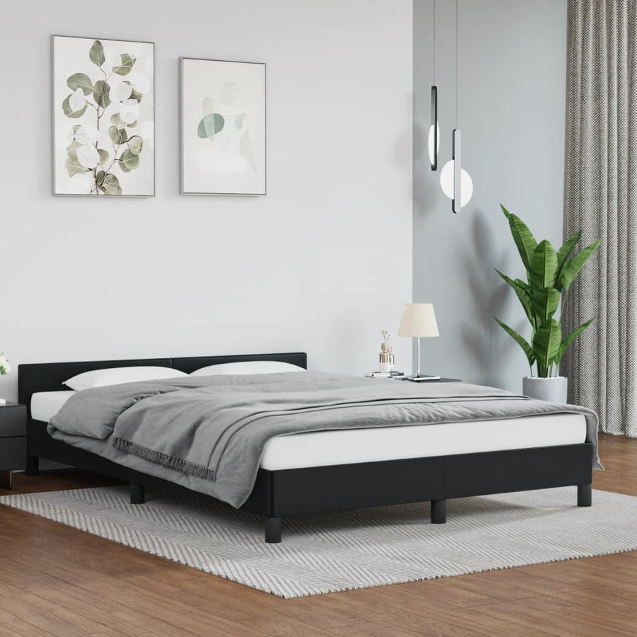 Bedframe Met Hoofdbord Kunstleer Zwart 140X200 Cm