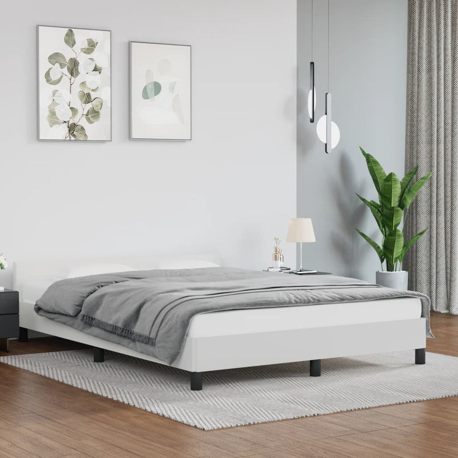 Bedframe Met Hoofdbord Kunstleer Wit 140X200 Cm