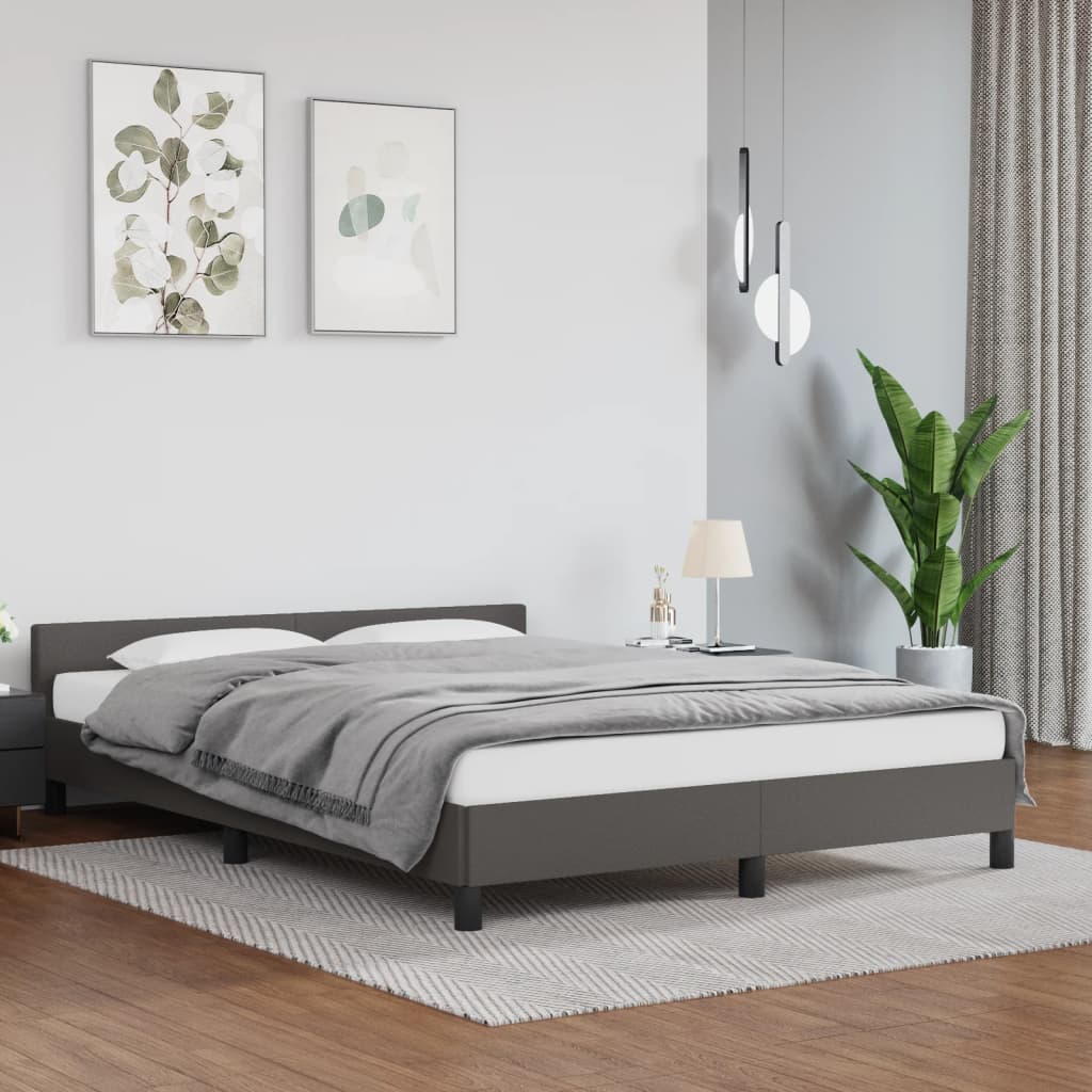 Bedframe Met Hoofdbord Kunstleer Grijs 140X200 Cm