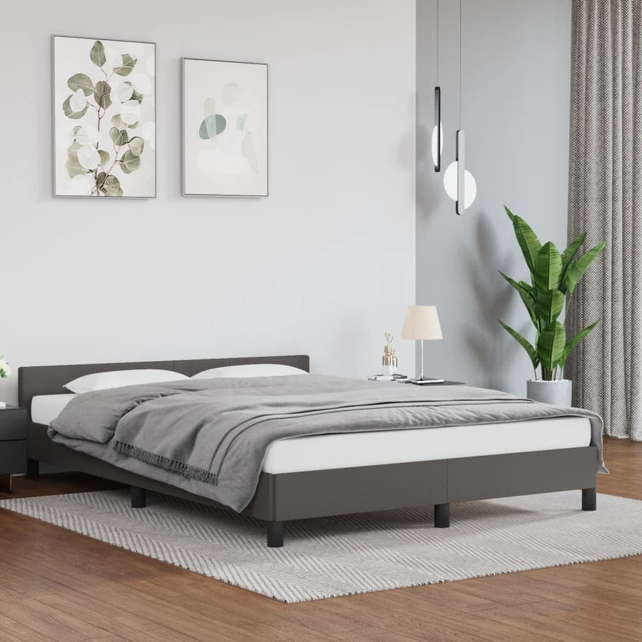 Bedframe Met Hoofdbord Kunstleer Grijs 140X200 Cm