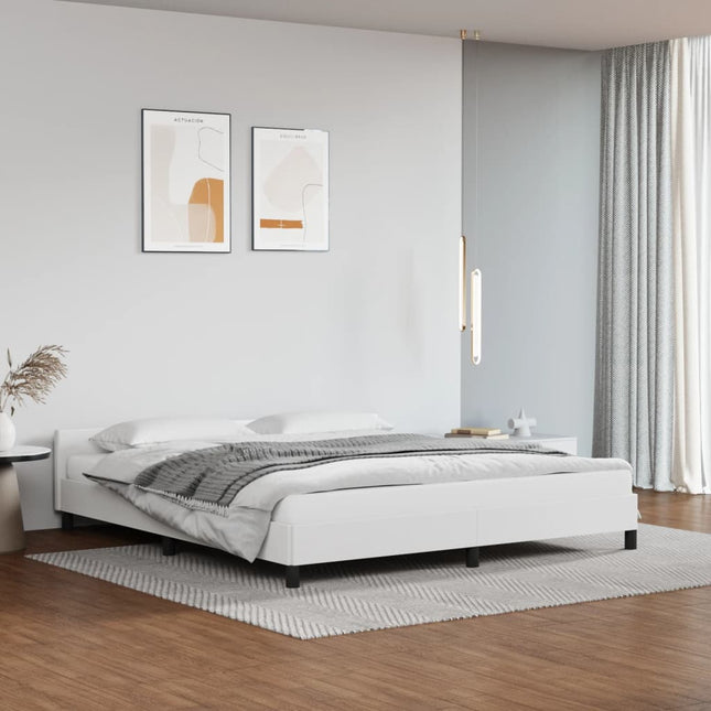 Bedframe Met Hoofdbord Kunstleer Wit 160X200 Cm