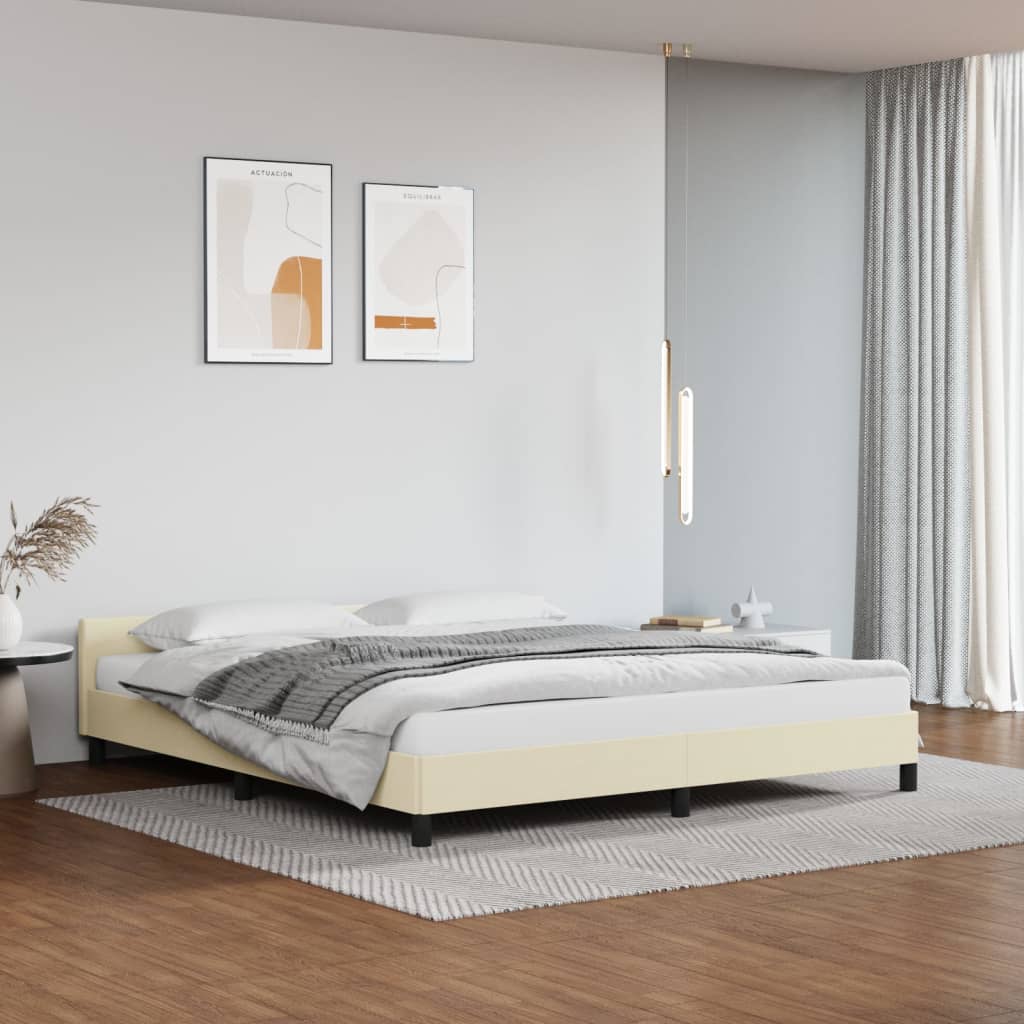 Bedframe Met Hoofdbord Kunstleer Kleurig 180 x 200 cm Crème