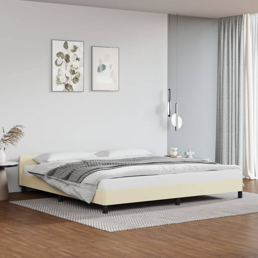 Bedframe Met Hoofdbord Kunstleer Crèmekleurig 200X200 Cm