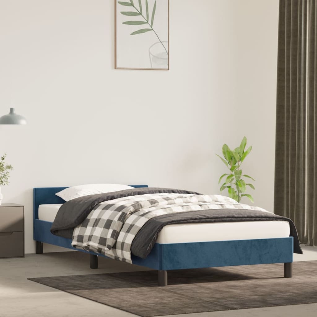Bedframe Met Hoofdeinde Fluweel Donkerblauw 90X190 Cm