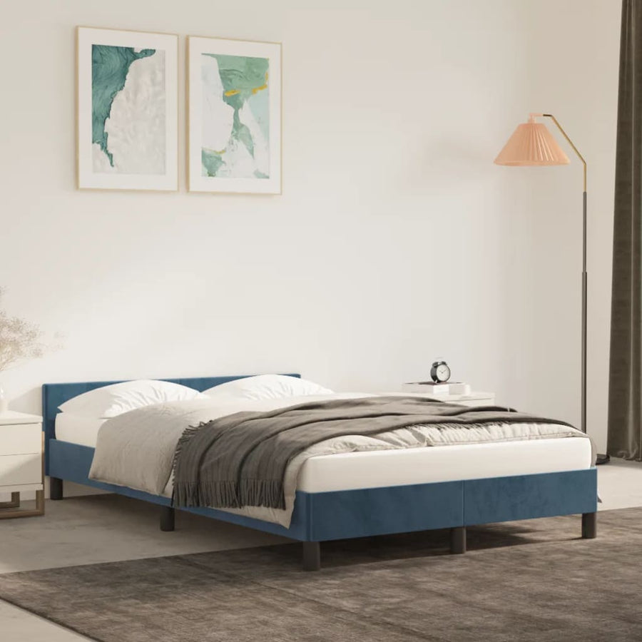 Bedframe Met Hoofdeinde Fluweel Donkerblauw 120X200 Cm
