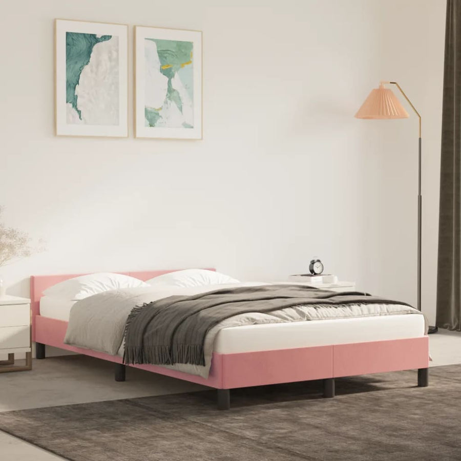 Bedframe Met Hoofdeinde Fluweel Roze 120X200 Cm