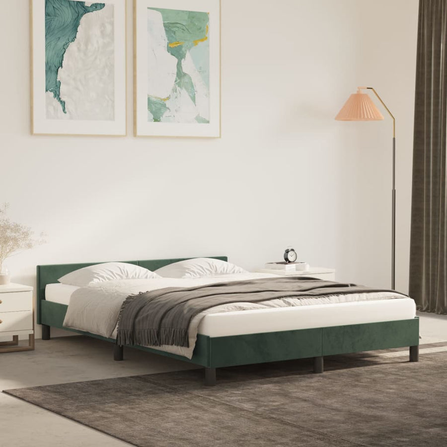 Bedframe Met Hoofdeinde Fluweel Donkergroen 140X190 Cm