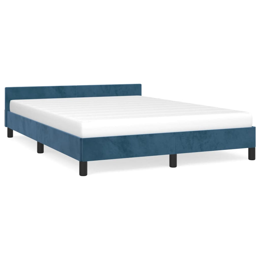 Bedframe Met Hoofdeinde Fluweel Donkerblauw 140X190 Cm