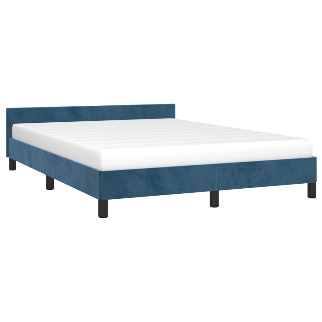 Bedframe Met Hoofdeinde Fluweel Donkerblauw 140X190 Cm
