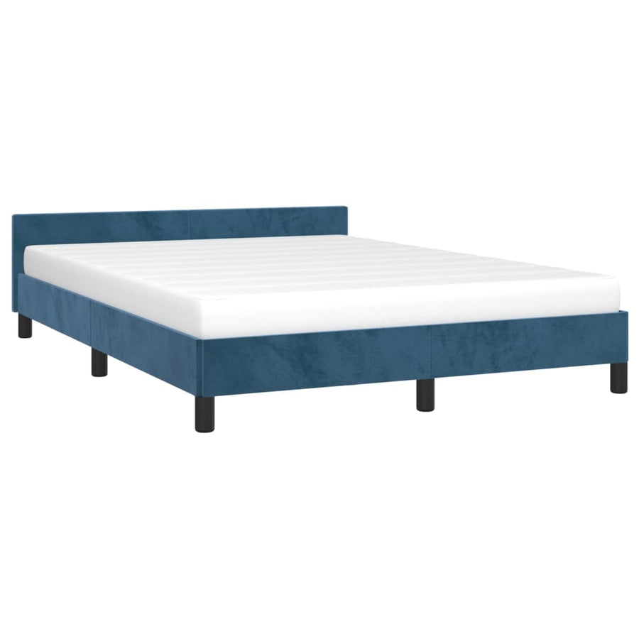 Bedframe Met Hoofdeinde Fluweel Donkerblauw 140X190 Cm