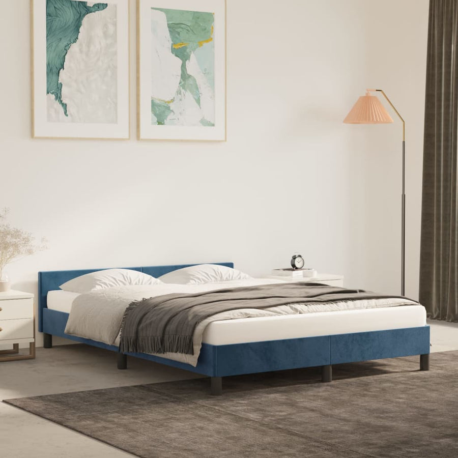 Bedframe Met Hoofdeinde Fluweel Donkerblauw 140X190 Cm