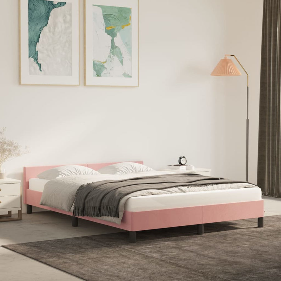 Bedframe Met Hoofdeinde Fluweel Roze 140X190 Cm