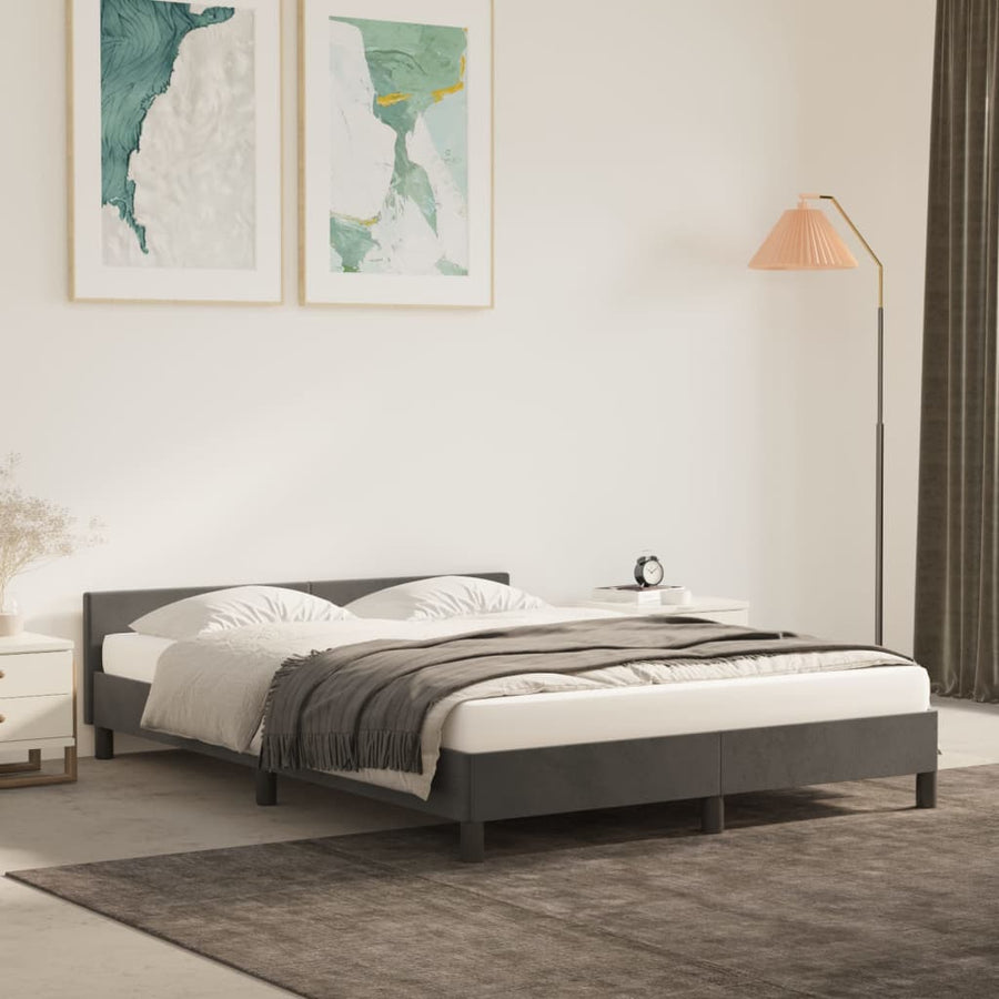 Bedframe Met Hoofdeinde Fluweel Donkergrijs 140X200 Cm