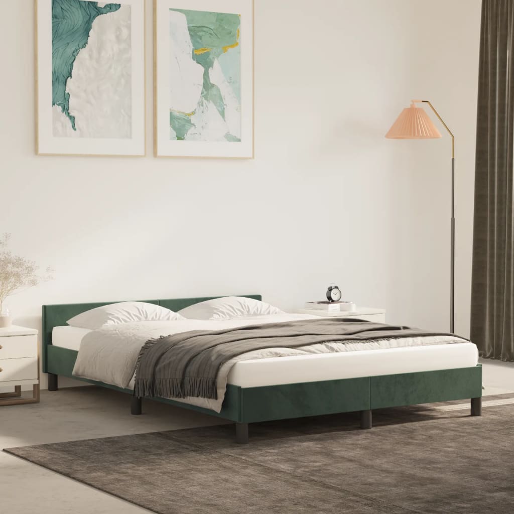 Bedframe Met Hoofdeinde Fluweel Donkergroen 140X200 Cm