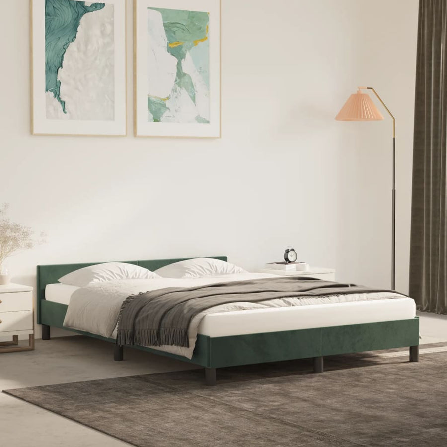 Bedframe Met Hoofdeinde Fluweel Donkergroen 140X200 Cm