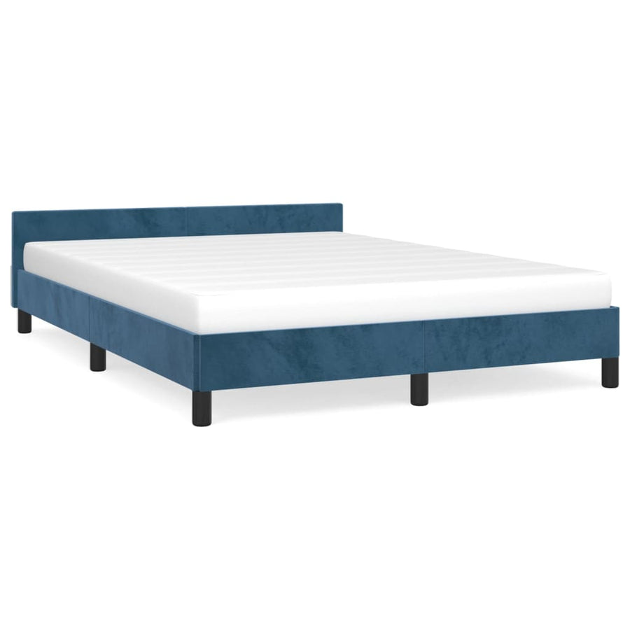 Bedframe Met Hoofdeinde Fluweel Donkerblauw 140X200 Cm