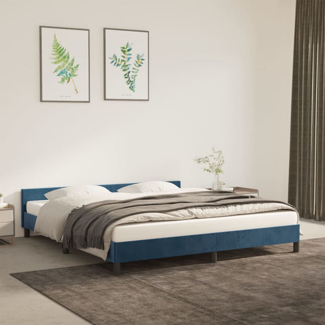 Bedframe Met Hoofdeinde Fluweel Donkerblauw 160X200 Cm