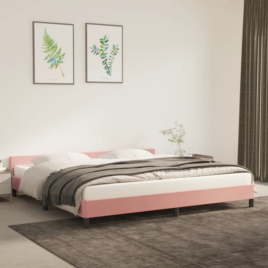 Bedframe Met Hoofdeinde Fluweel Roze 200X200 Cm