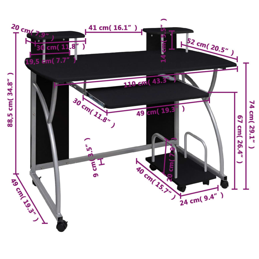 Computerbureau 110X52X88,5 Cm Bewerkt Hout Zwart