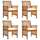 Garden chairs 4 pcs with cushions, solid acacia wood