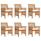 Garden chairs, 6 pieces with cushions, solid acacia wood