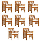 Garden chairs 8 pieces with cushions, solid acacia wood