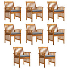 Garden chairs 8 pieces with cushions, solid acacia wood