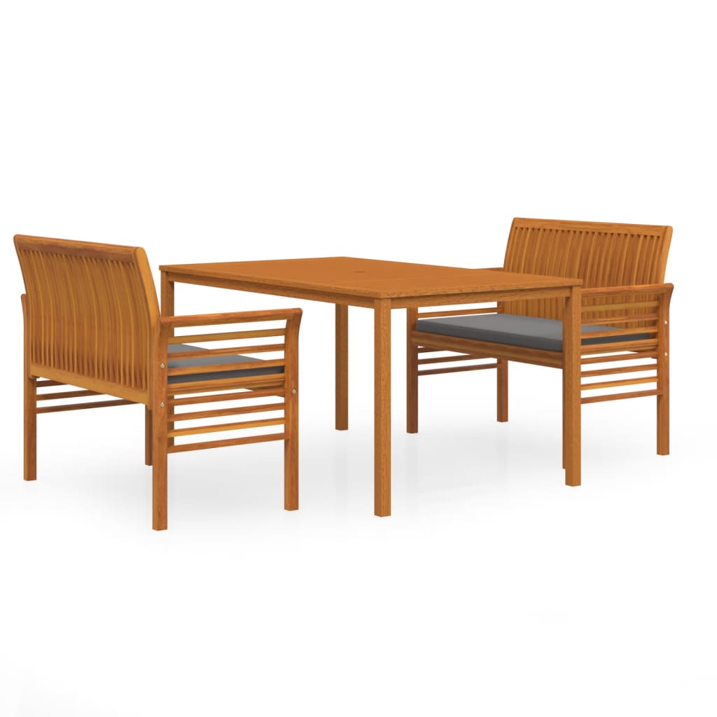 3-Delige Tuinset Met Kussens Massief Acaciahout Donkergrijs 2x Bank + Tafel