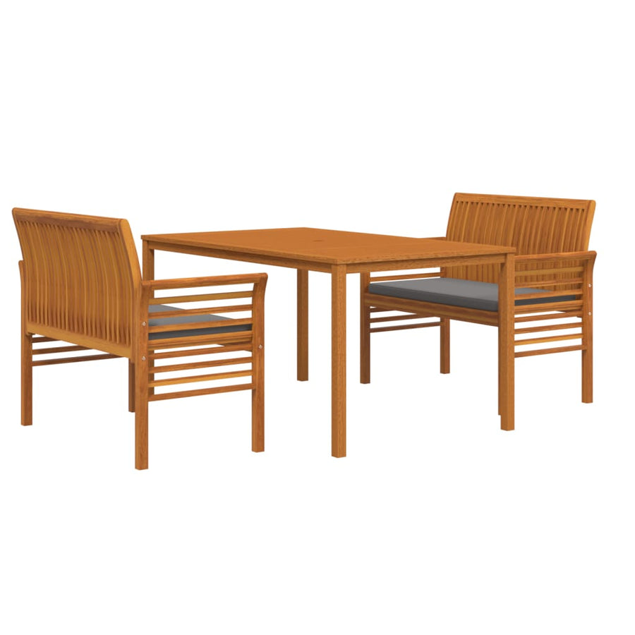 3-Delige Tuinset Met Kussens Massief Acaciahout Donkergrijs 2x Bank + Tafel