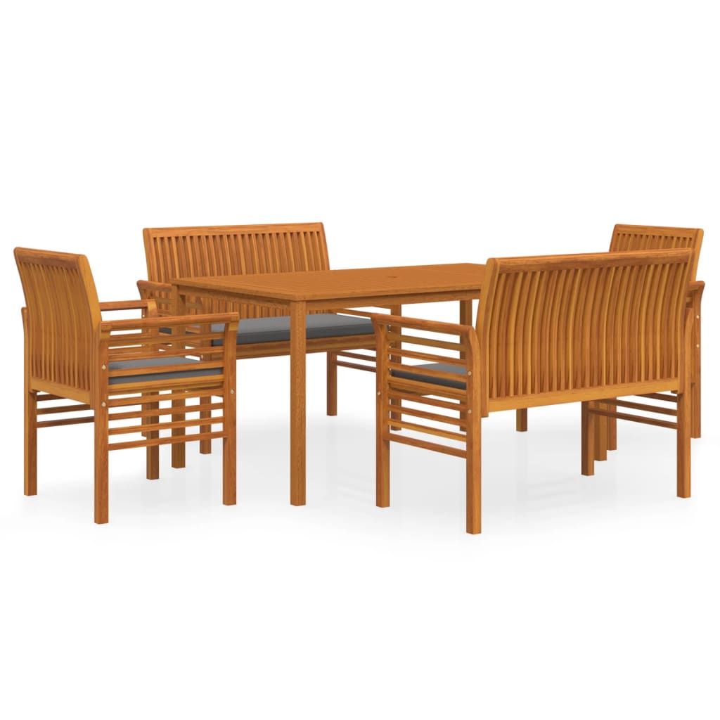 5-Delige Tuinset Met Kussens Massief Acaciahout Donkergrijs 2x Bank + 2x Fauteuil + Tafel