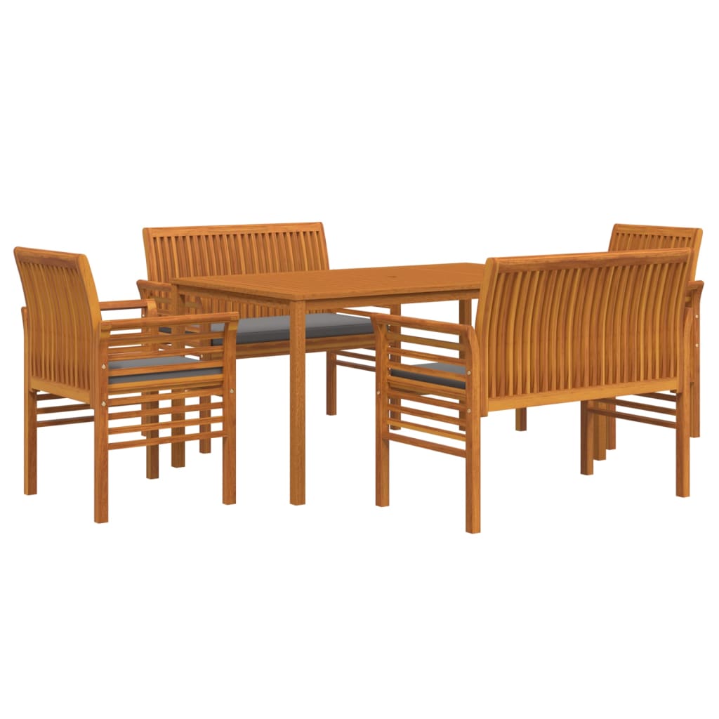 5-Delige Tuinset Met Kussens Massief Acaciahout Donkergrijs 2x Bank + 2x Fauteuil + Tafel