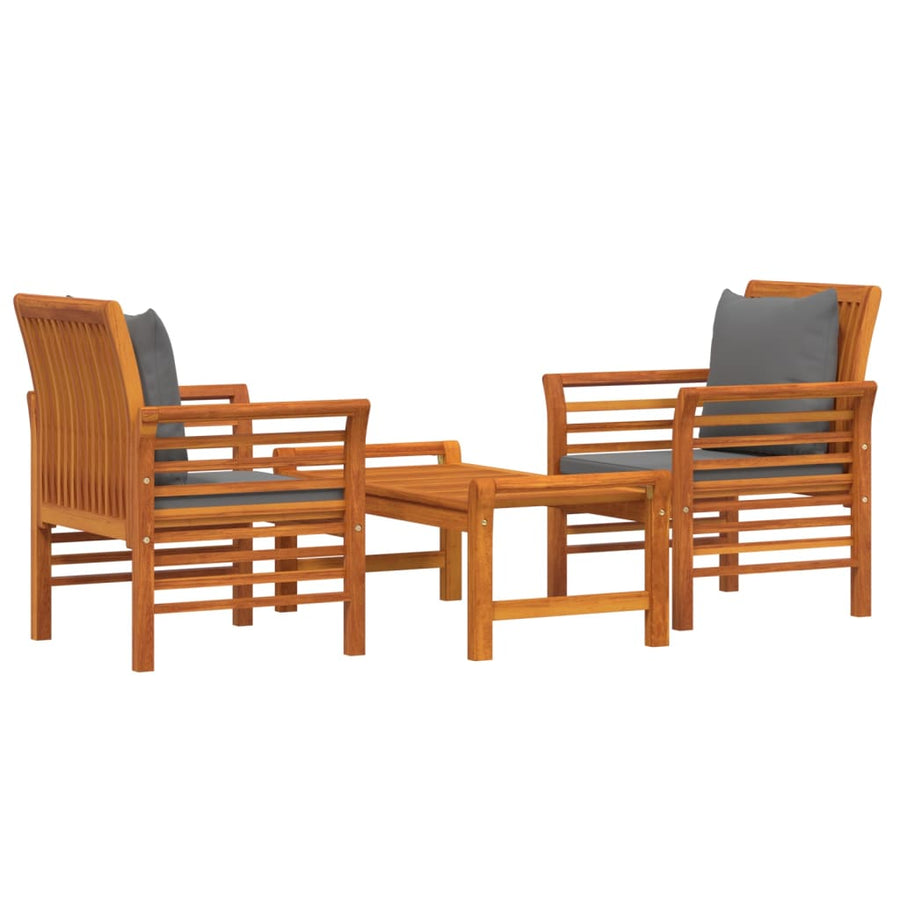 3-Delige Loungeset Met Kussens Massief Acaciahout Donkergrijs 2x Fauteuil + Tafel