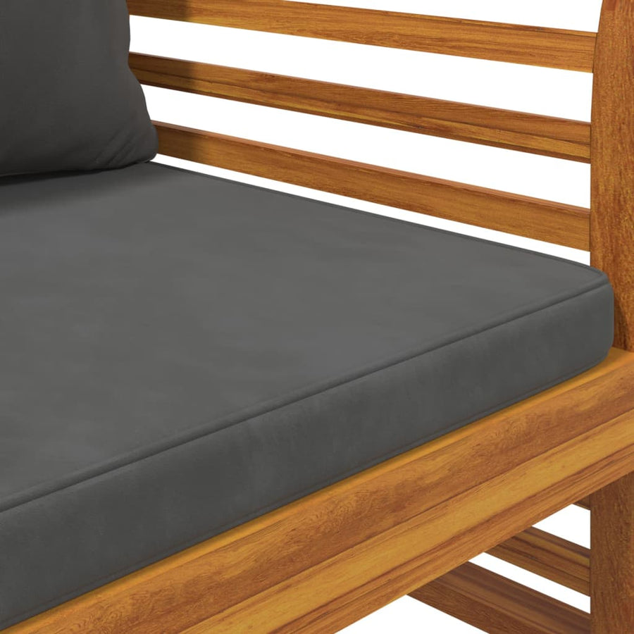 3-Delige Loungeset Met Kussens Massief Acaciahout Donkergrijs 2x Fauteuil + Tafel