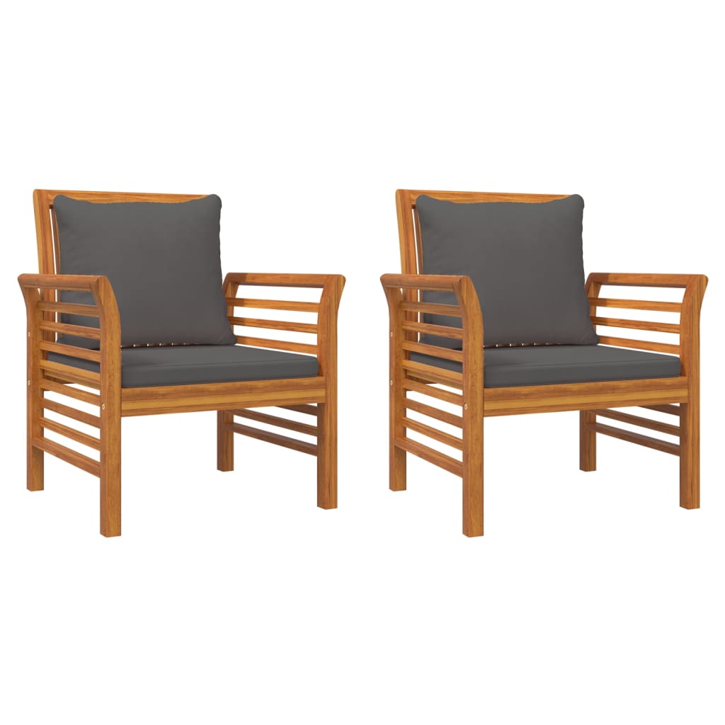 3-Delige Loungeset Met Kussens Massief Acaciahout Donkergrijs 2x Fauteuil + Tafel