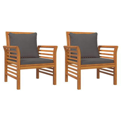 3-Delige Loungeset Met Kussens Massief Acaciahout Donkergrijs 2x Fauteuil + Tafel