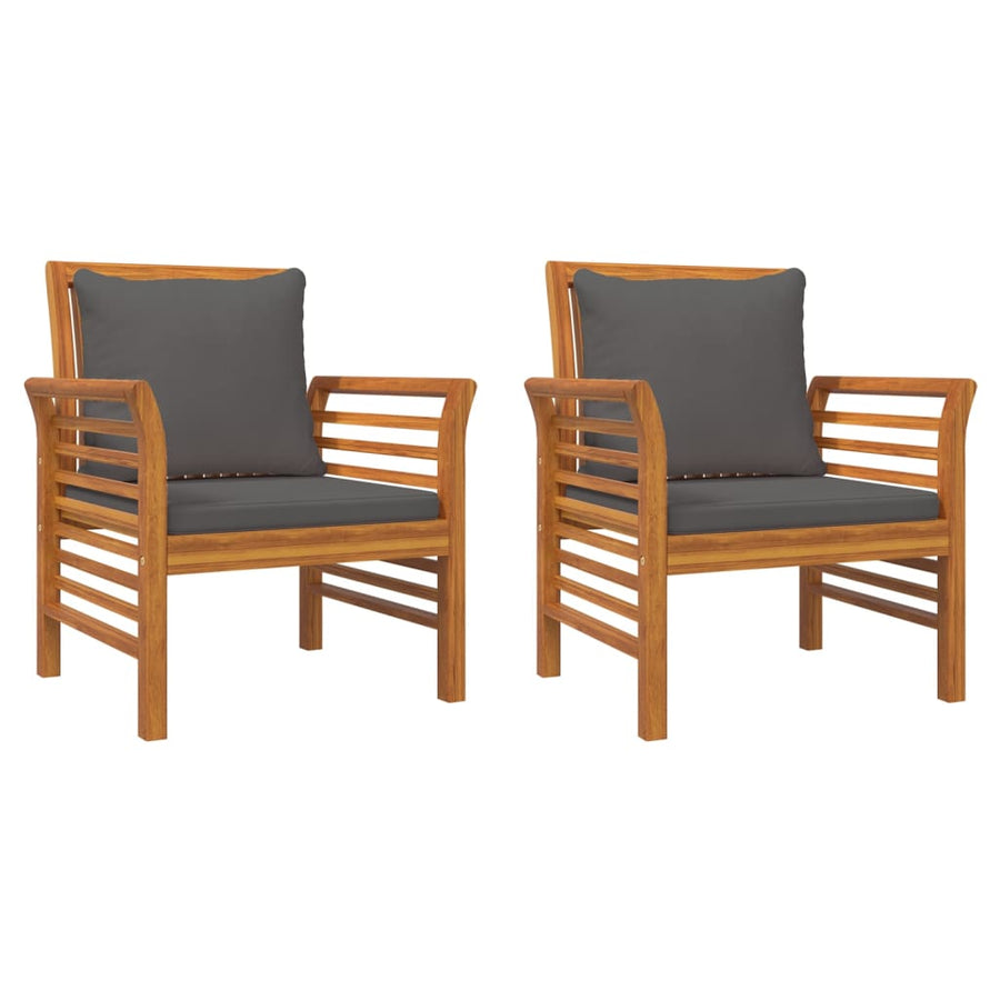 3-Delige Loungeset Met Kussens Massief Acaciahout Donkergrijs 2x Fauteuil + Tafel
