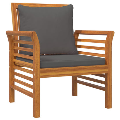 3-Delige Loungeset Met Kussens Massief Acaciahout Donkergrijs 2x Fauteuil + Tafel