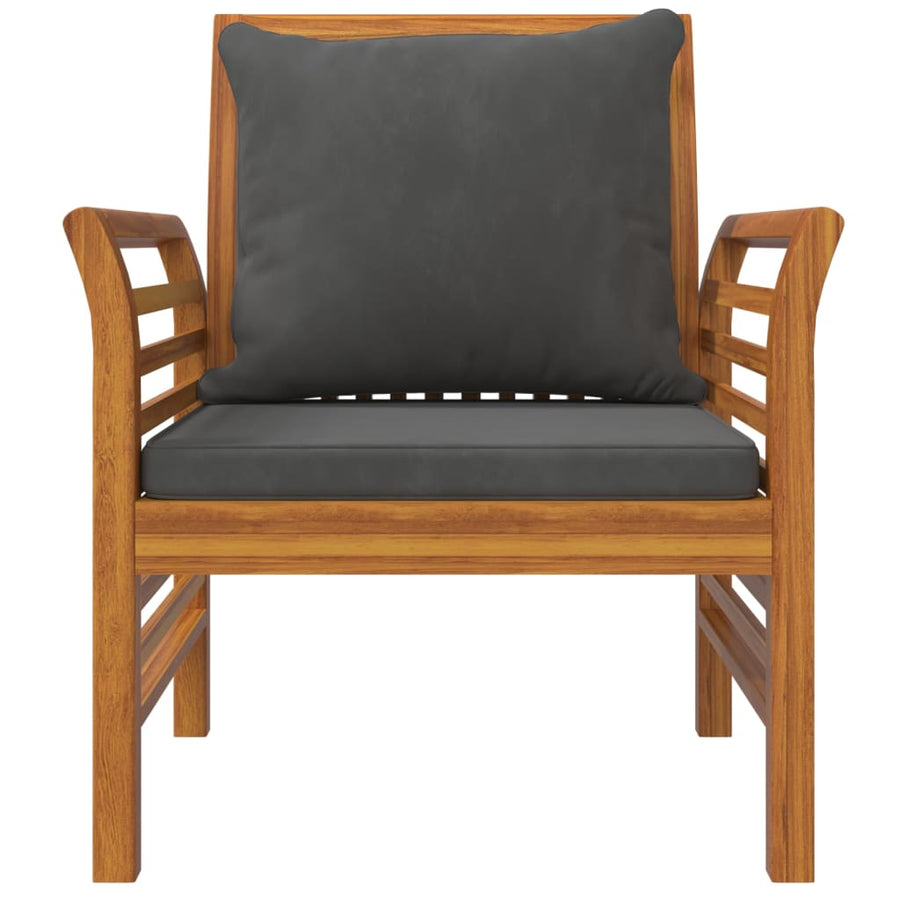 3-Delige Loungeset Met Kussens Massief Acaciahout Donkergrijs 2x Fauteuil + Tafel