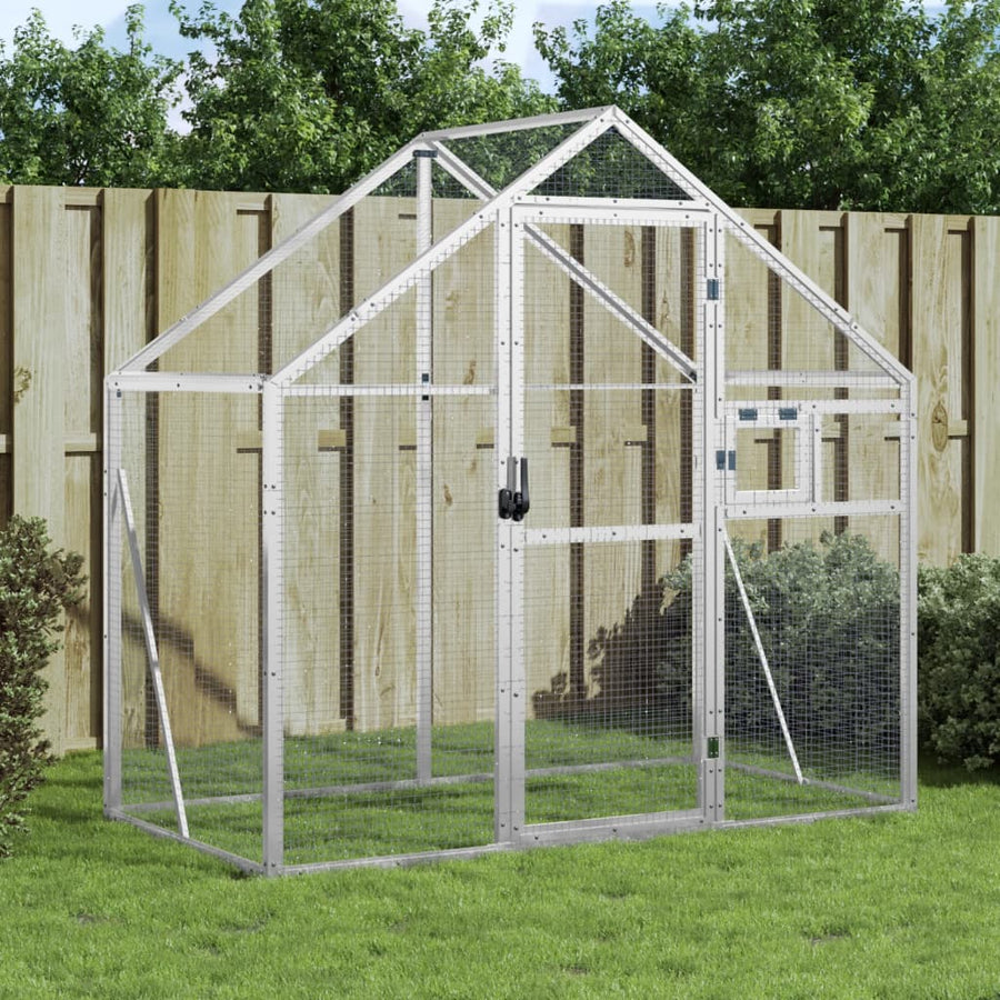 Volière 179x100x185 m aluminium zilverkleurig 1.79 x 1 x 1.85 m Zilver
