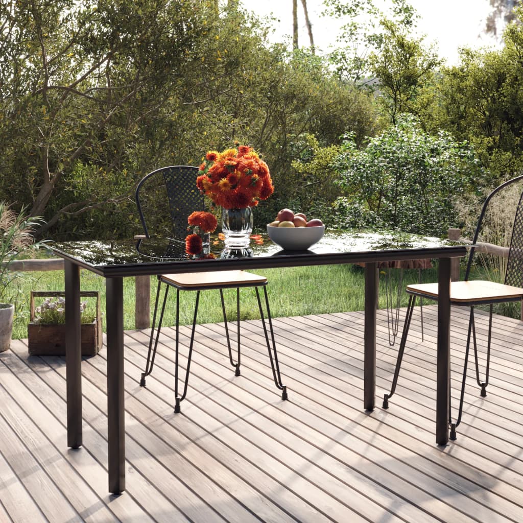 Tuintafel 200X100X74Cm Staal En Gehard Glas Zwart