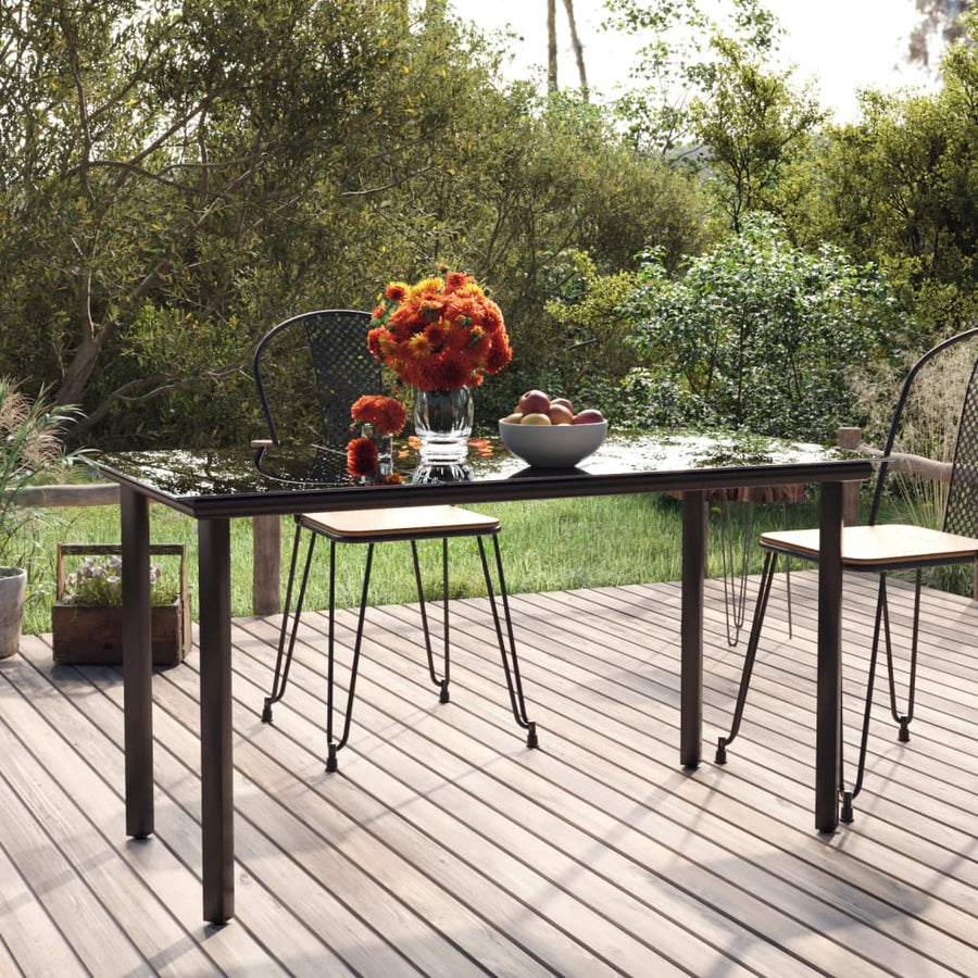 Tuintafel 200X100X74Cm Staal En Gehard Glas Zwart