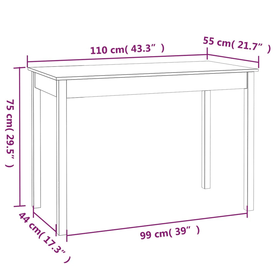 Eettafel 110x55x75 cm massief grenenhout 110 x 55 x 75 cm Naturel