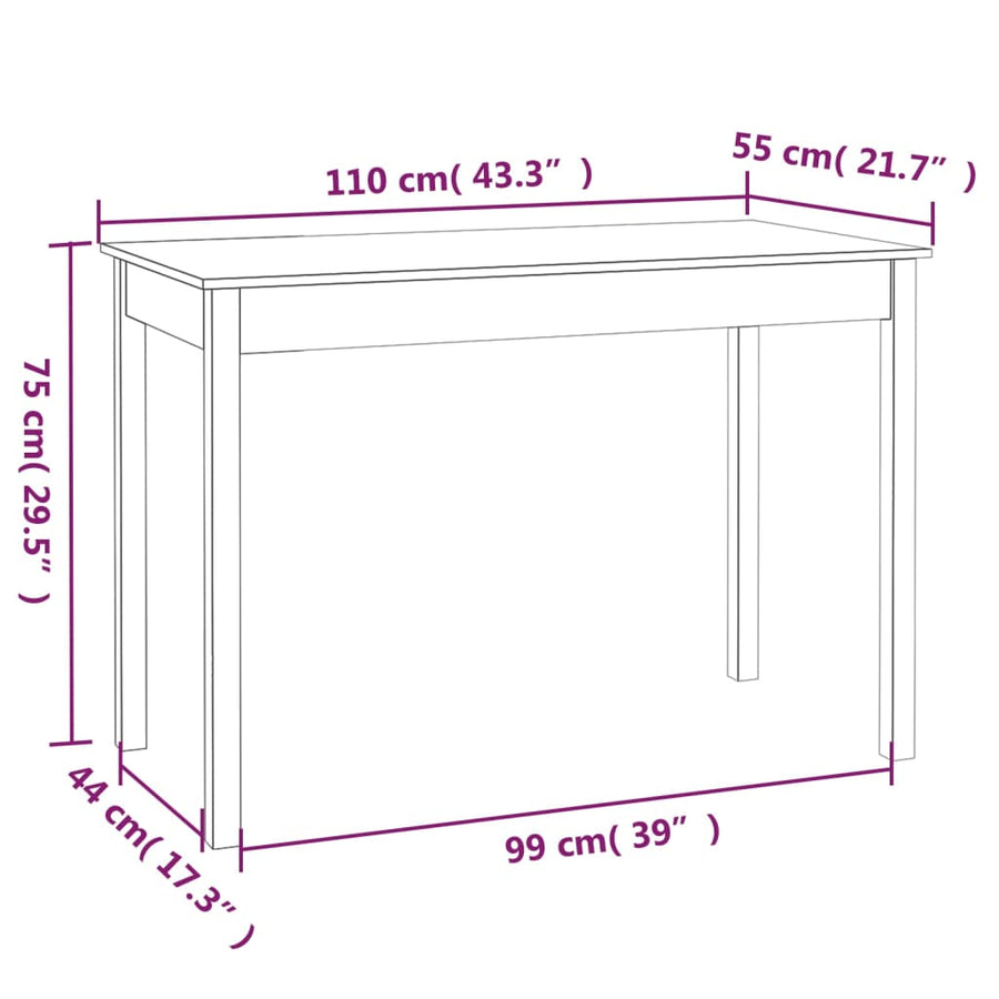 Eettafel Massief Grenenhout 110 x 55 x 75 cm Wit