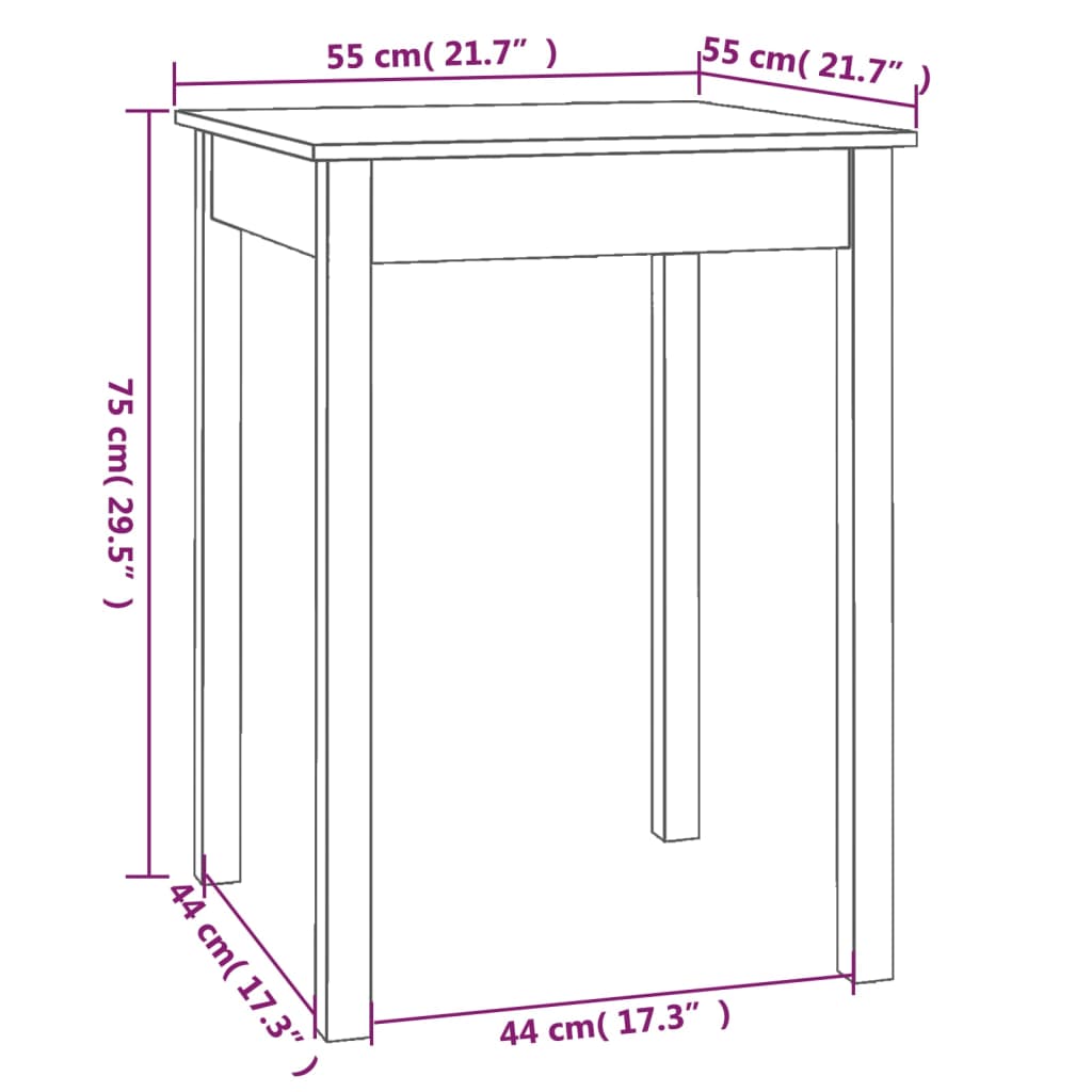 Eettafel 55x55x75 cm massief grenenhout 55 x 55 x 75 cm Naturel