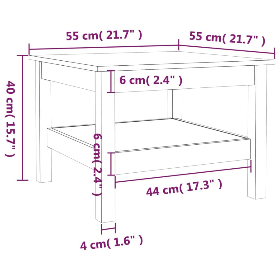 Salontafel Massief Grenenhout 55 x 55 x 40 cm Honingbruin