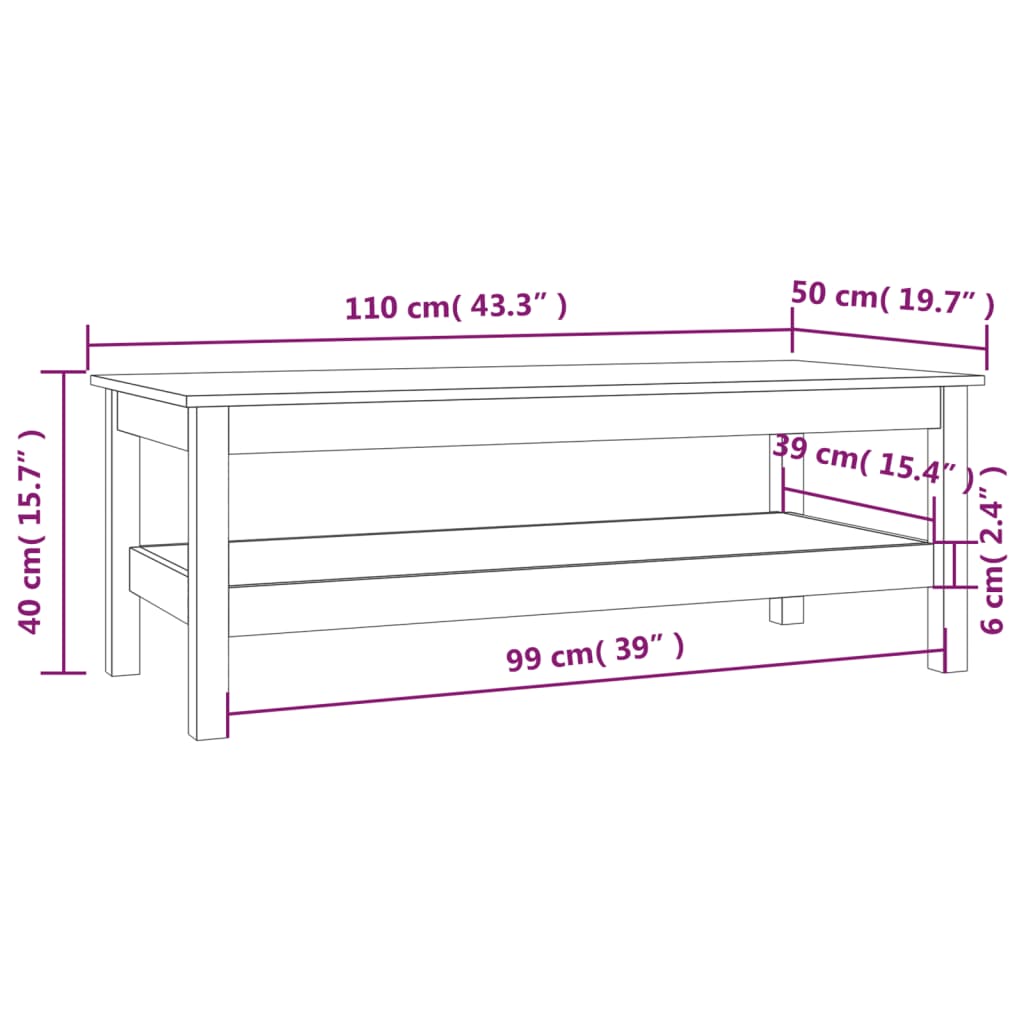 Salontafel 110X50X40 Cm Massief Grenenhout 110 x 50 x 40 cm Naturel