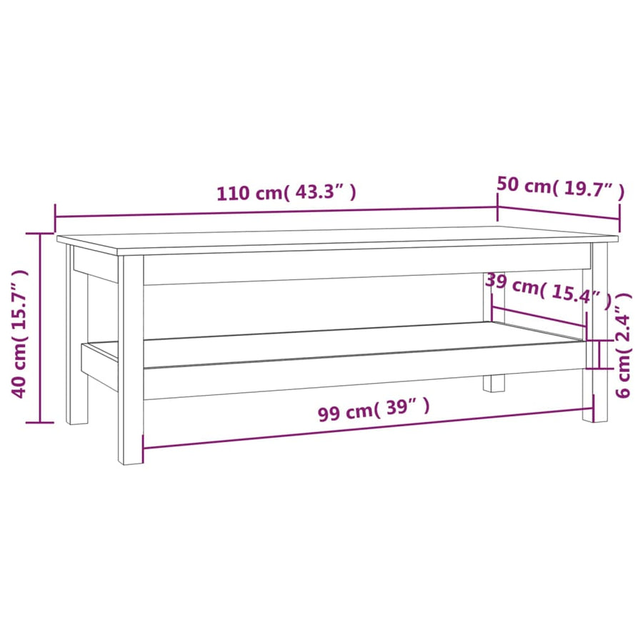 Salontafel Massief Grenenhout 110 x 50 x 40 cm Grijs