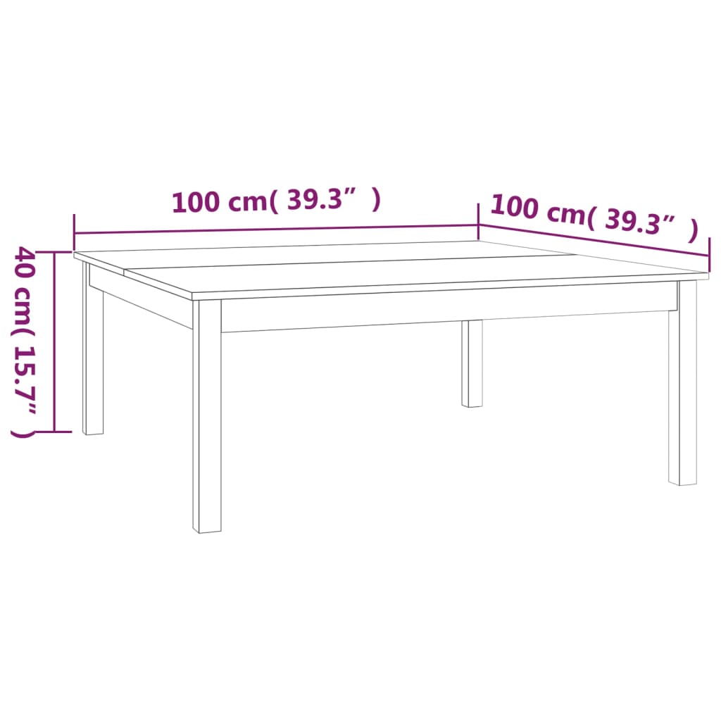 Salontafel Massief Grenenhout 100 x 100 x 40 cm Wit