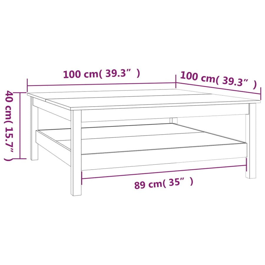 Salontafel Massief Grenenhout 100 x 100 x 40 cm Wit