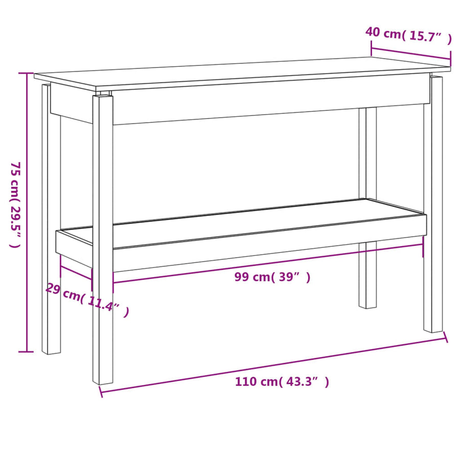 Wandtafel 110X40X75 Cm Massief Grenenhout